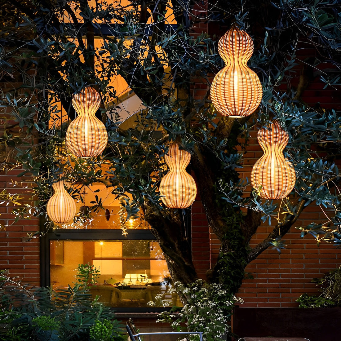 Rattan Gourd Waterproof Retro Outdoor Chandelier Porch Lights Hanging Lamp Port Lighting Fixture - Flyachilles