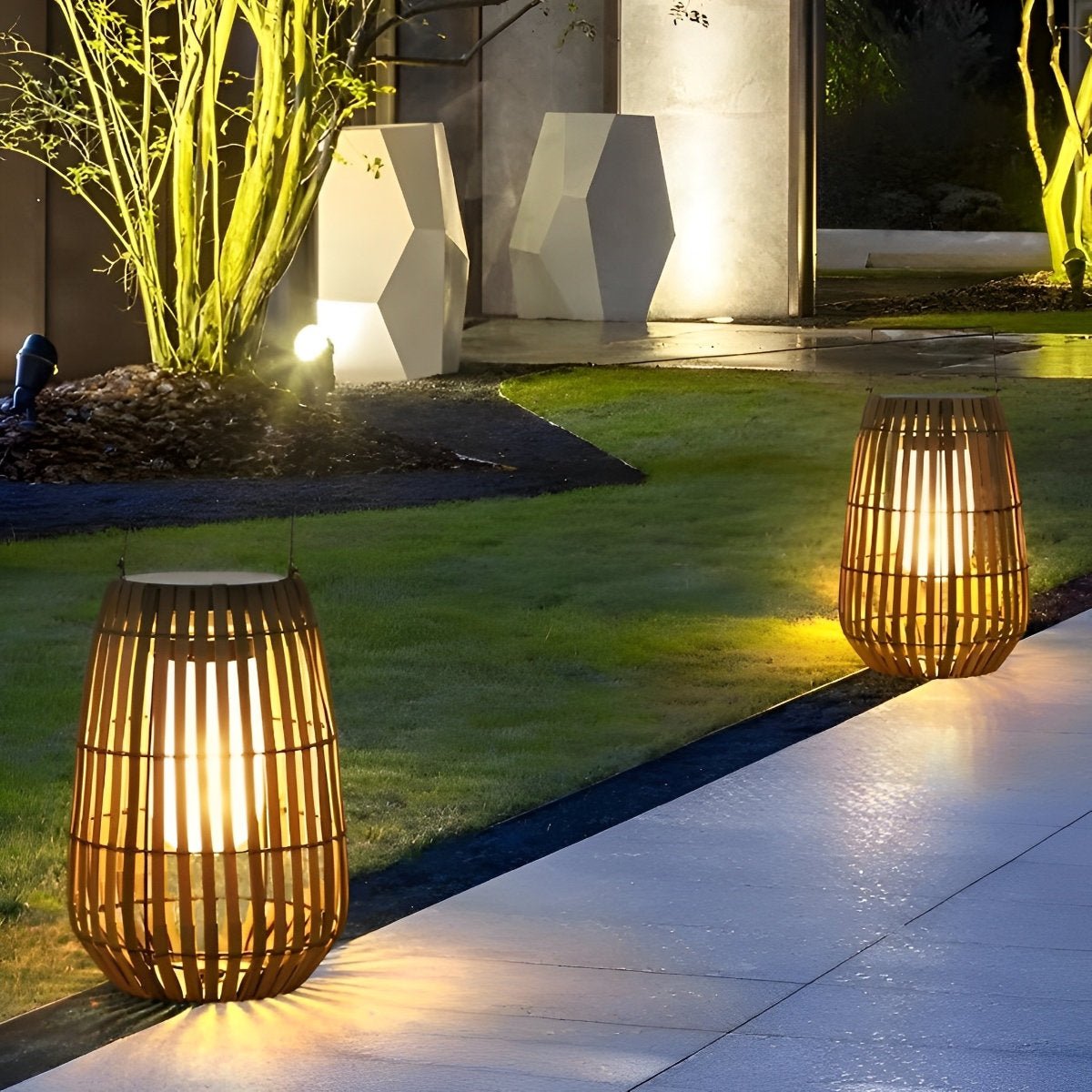 Rattan Portable Lantern Shaped LED Waterproof Solar Outdoor Lights - Flyachilles