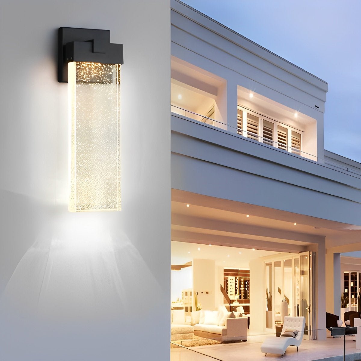 Rectangular Bubble Crystal Waterproof LED Modern Outdoor Wall Sconce - Flyachilles