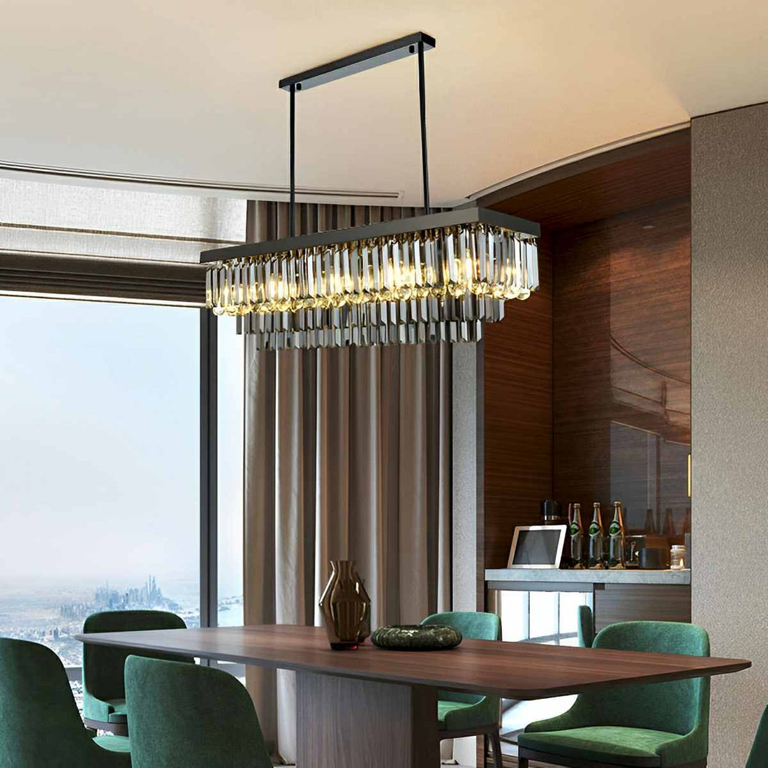 Rectangular Crystal LED 3 Color Modes Smoke Gray Modern Chandelier - Flyachilles