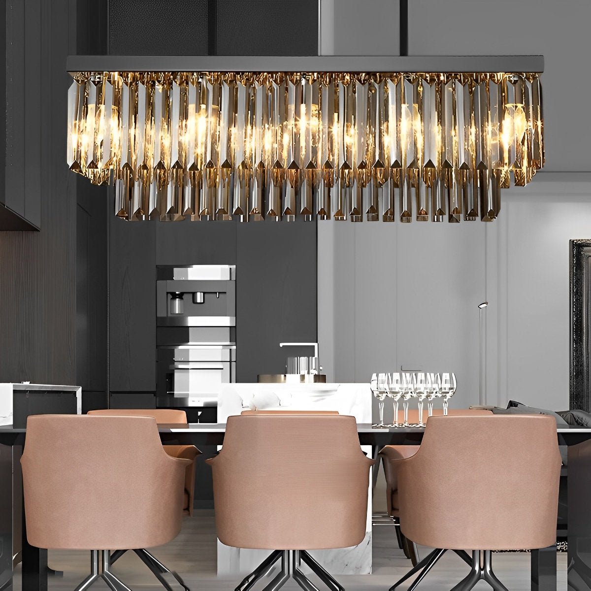 Rectangular Crystal LED 3 - Step Dimming Smoke Gray Modern Chandelier - Flyachilles