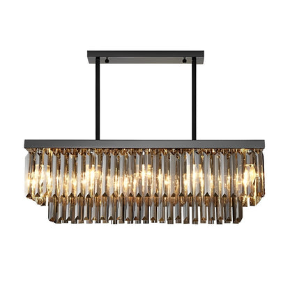 Rectangular Crystal LED 3 - Step Dimming Smoke Gray Modern Chandelier - Flyachilles