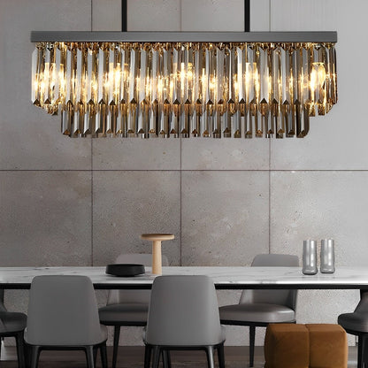 Rectangular Crystal LED 3 - Step Dimming Smoke Gray Modern Chandelier - Flyachilles