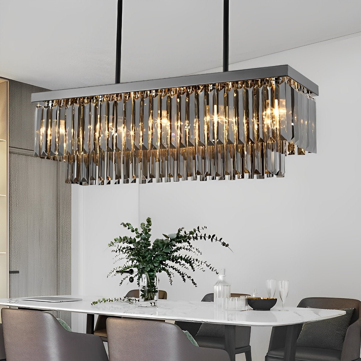 Rectangular Crystal LED 3 - Step Dimming Smoke Gray Modern Chandelier - Flyachilles