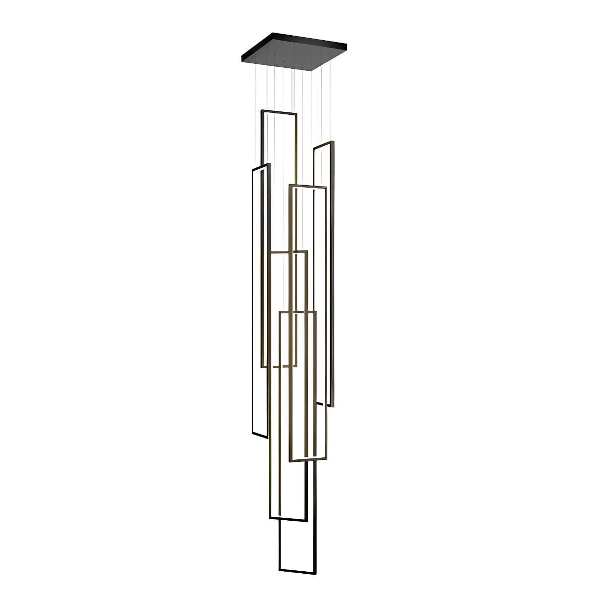 Rectangular Frame Aluminum LED Black Nordic Duplex Stair Chandelier - Flyachilles