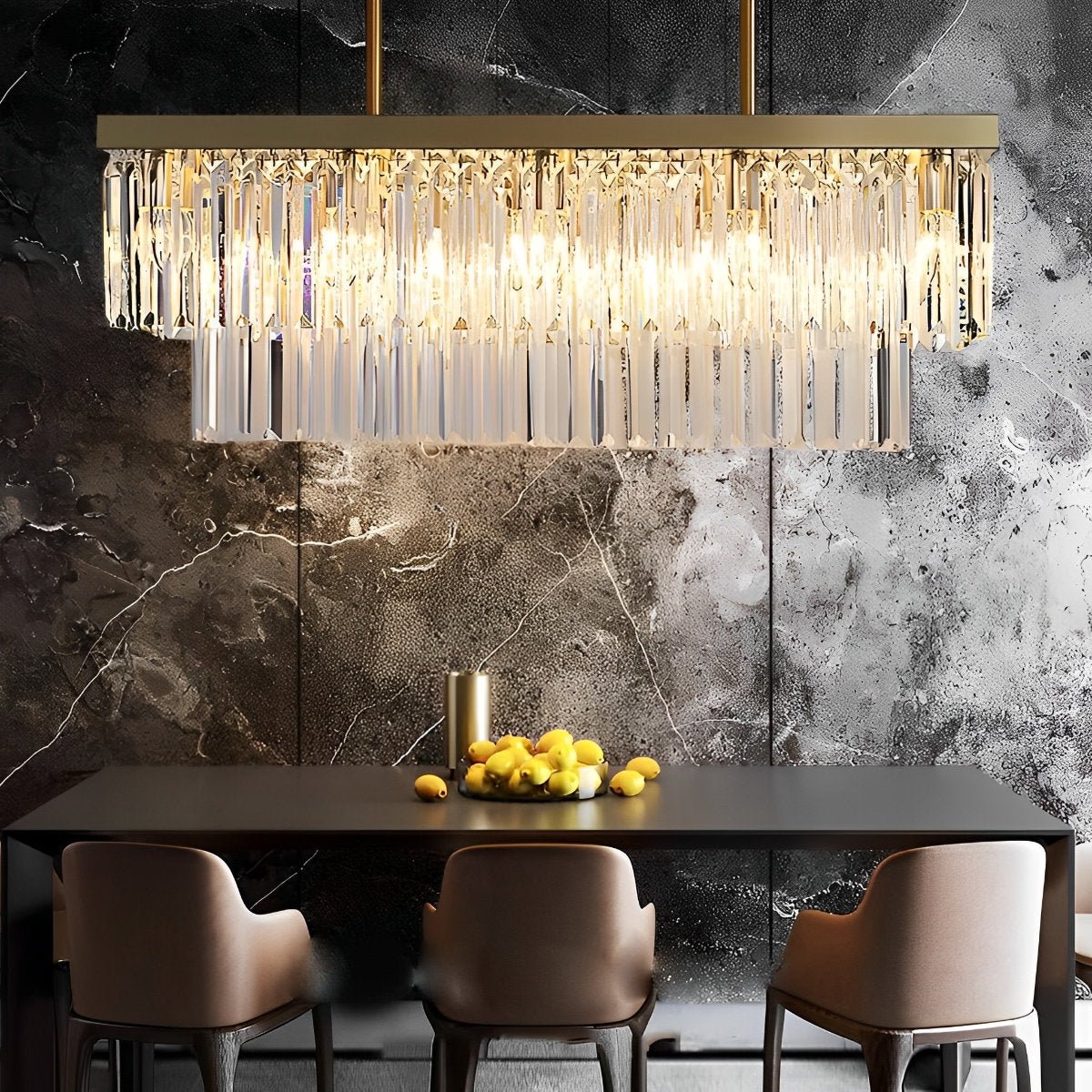 Rectangular LED Three Step Dimming Crystal Strips Postmodern Chandelier - Flyachilles