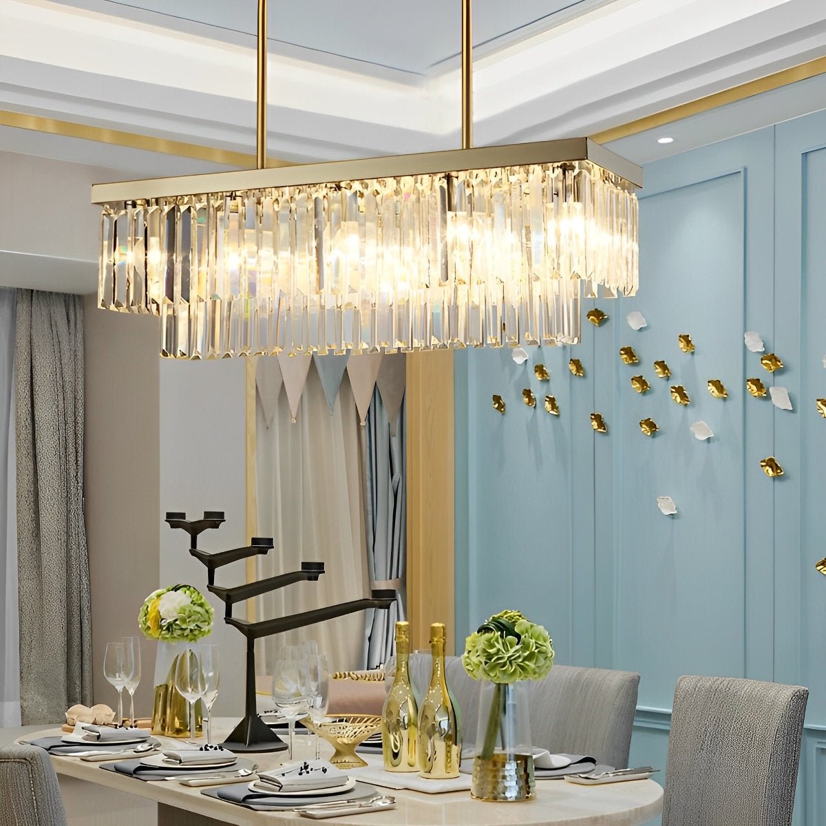 Rectangular LED Three Step Dimming Crystal Strips Postmodern Chandelier - Flyachilles