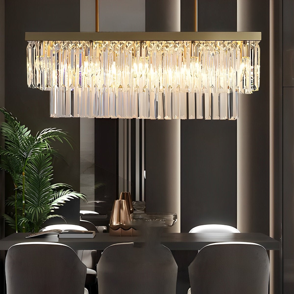 Rectangular LED Three Step Dimming Crystal Strips Postmodern Chandelier - Flyachilles