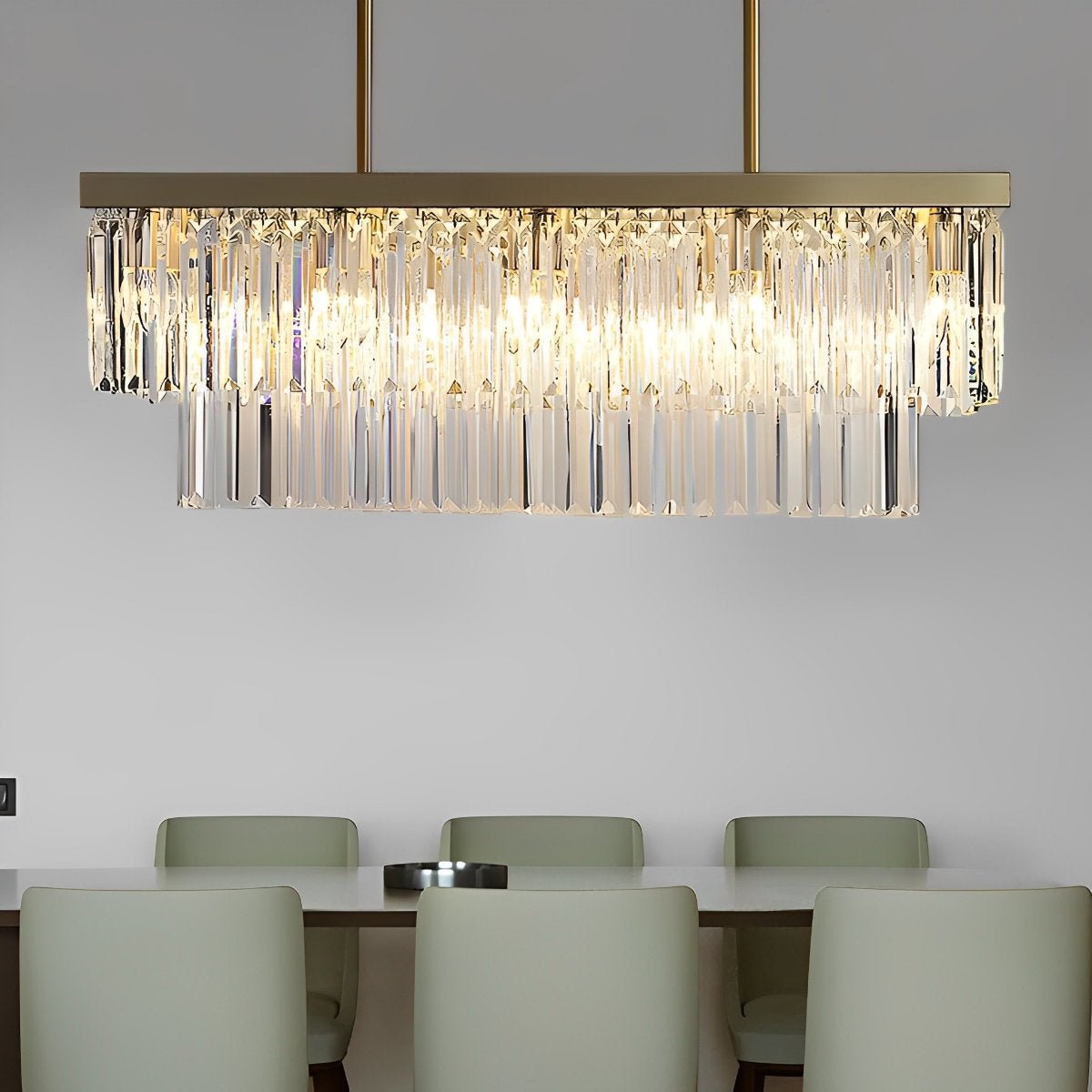 Rectangular LED Three Step Dimming Crystal Strips Postmodern Chandelier - Flyachilles