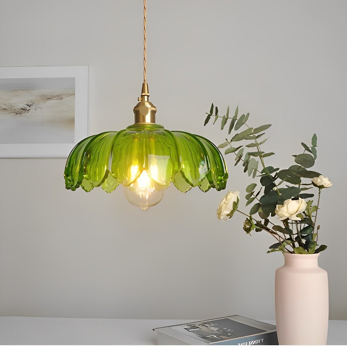 Retro Flower Glass Brass Kitchen Pendant Lighting Chandelier Hanging Lamp - Flyachilles