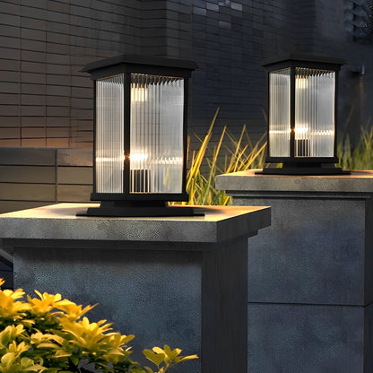 Retro Glass LED Waterproof Matte Black Modern Solar Fence Post Lights Column Pillar Lamp - Flyachilles