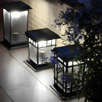 Retro Glass LED Waterproof Matte Black Modern Solar Fence Post Lights Column Pillar Lamp - Flyachilles