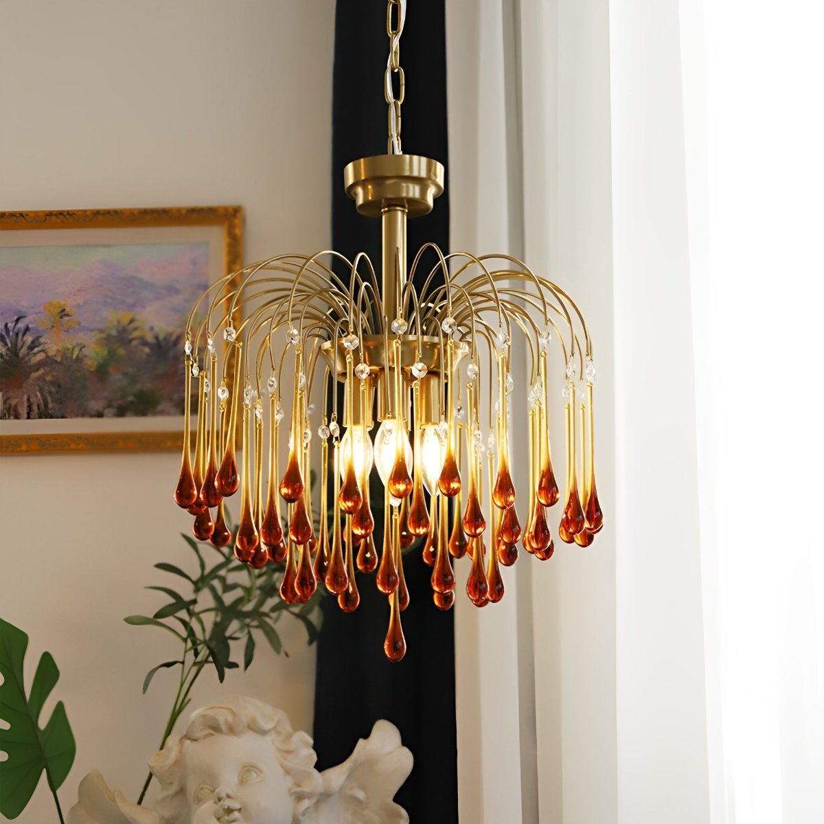 Retro Gold Linear Teardrop Crystal Chandeliers - Flyachilles