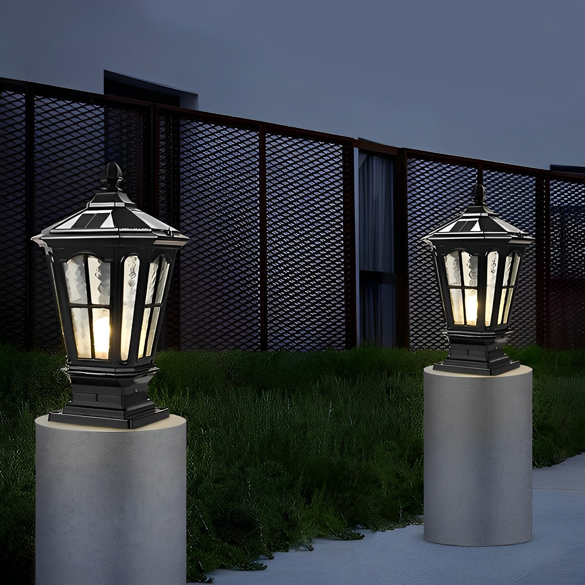 Retro Pavilion Shape Waterproof LED Solar Powered Fence Post Cap Lights Pole Column Lamp Garden Lantern - Flyachilles