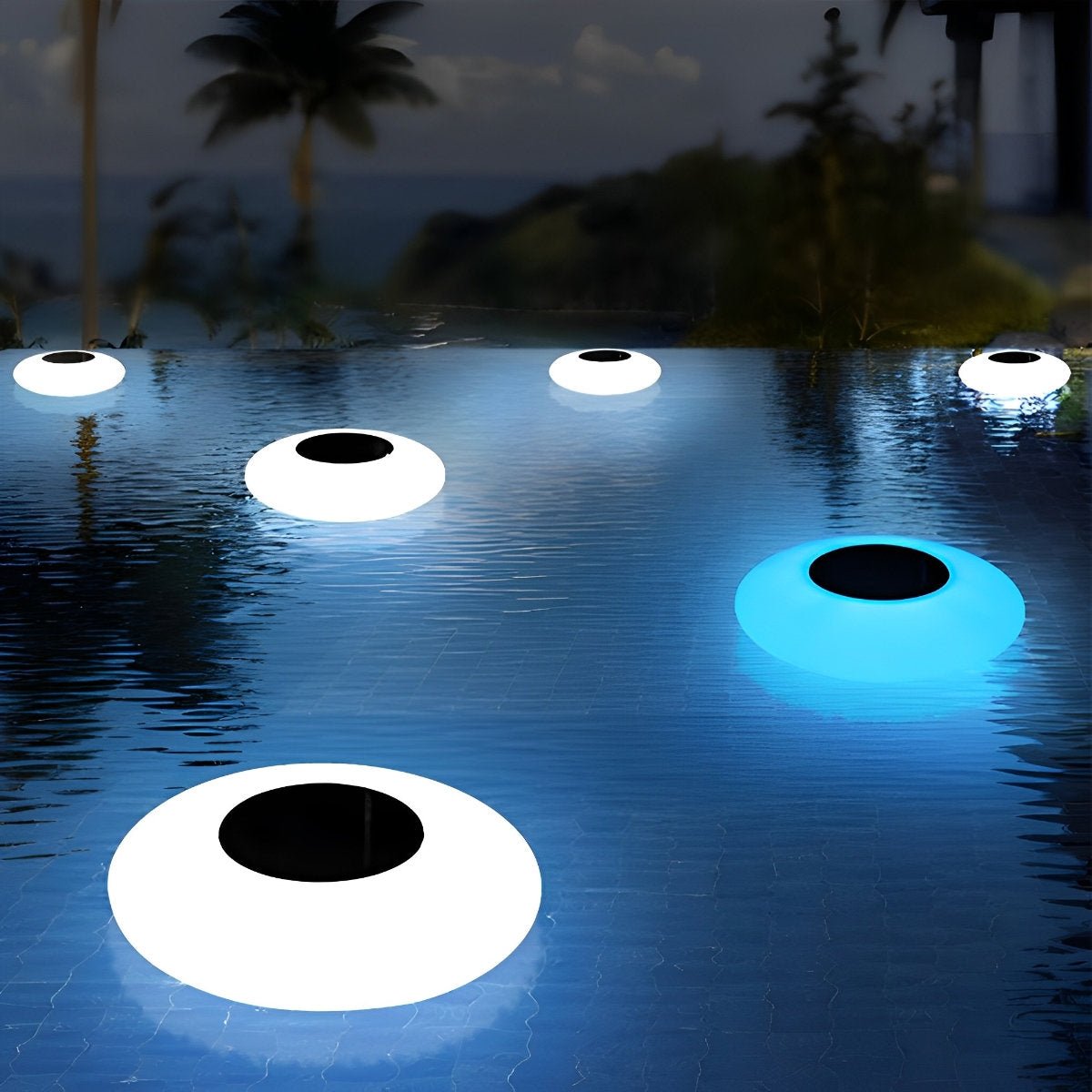 Round Colorful RGB LED Waterproof Solar Modern Outdoor Lights Pool Lights Water Floating Light Pond Lamp - Flyachilles