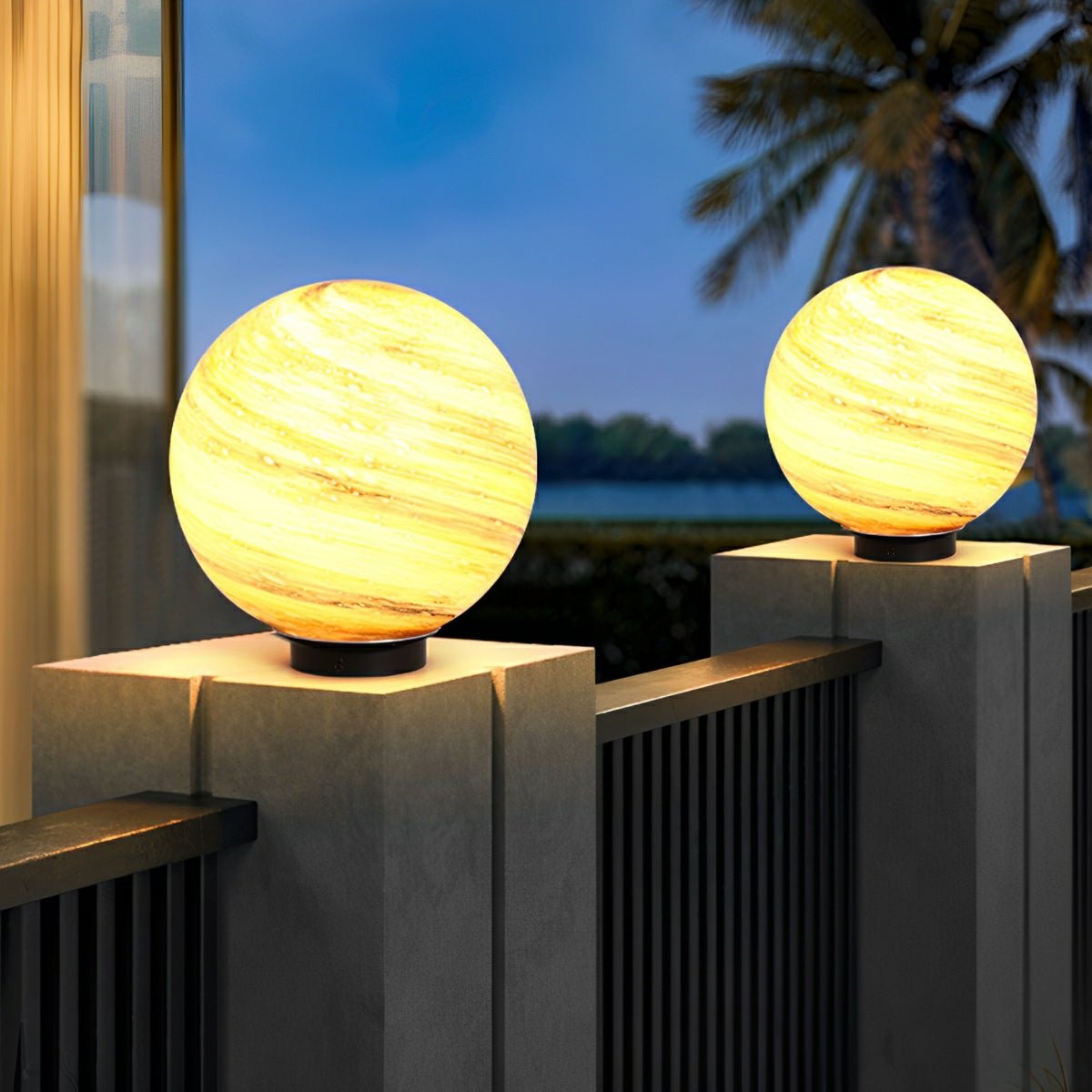 Round Glass Planets Design Waterproof Modern Outdoor Fence Post Lights Column Lighting - Flyachilles