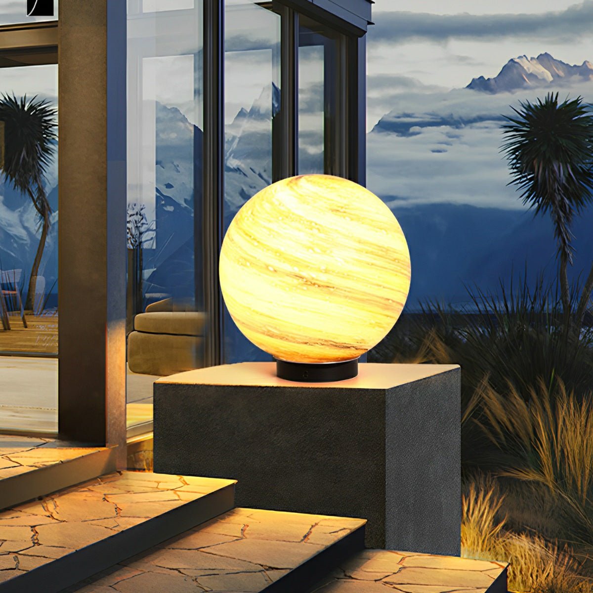 Round Glass Planets Design Waterproof Modern Outdoor Fence Post Lights Column Lighting - Flyachilles