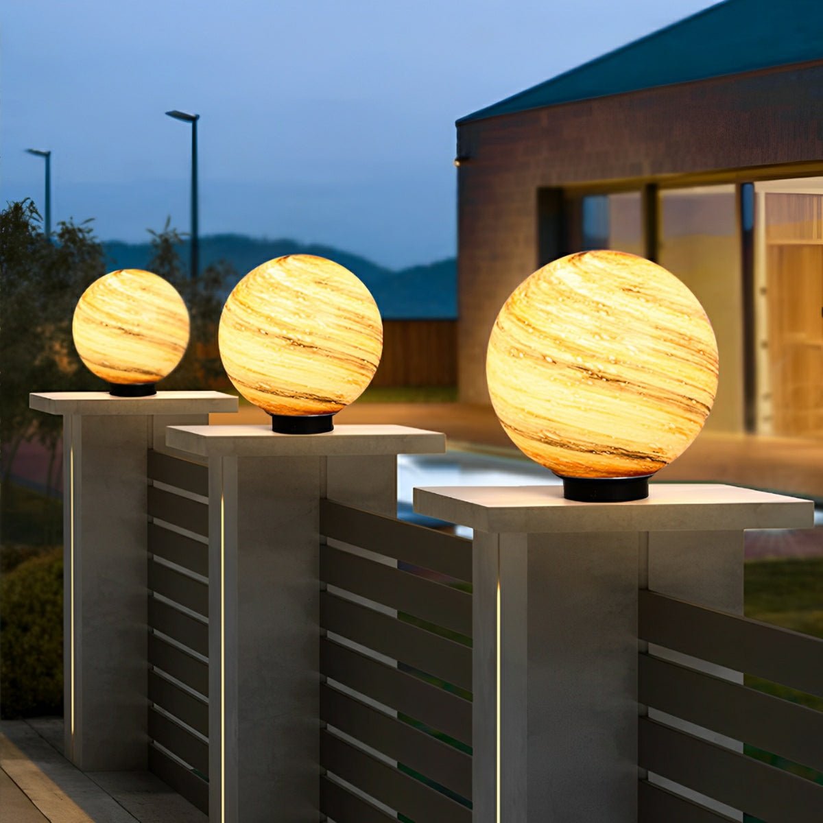 Round Glass Planets Design Waterproof Modern Outdoor Fence Post Lights Column Lighting - Flyachilles