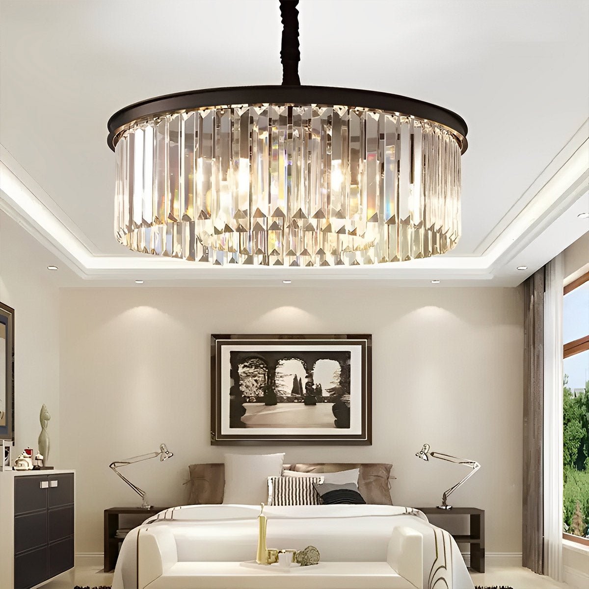 Round Metal Crystal Strip Retro Farmhouse Chandelier - Flyachilles