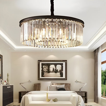 Round Metal Crystal Strip Retro Farmhouse Chandelier - Flyachilles
