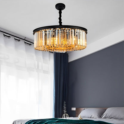 Round Metal Crystal Strip Retro Farmhouse Chandelier - Flyachilles