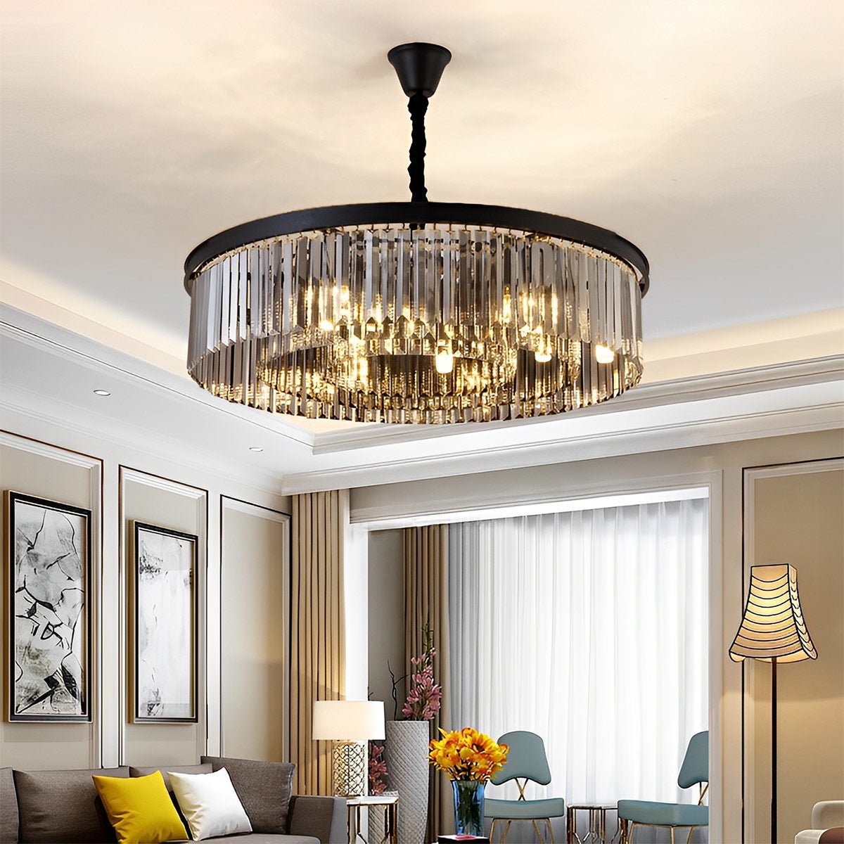 Round Metal Crystal Strip Retro Farmhouse Chandelier - Flyachilles