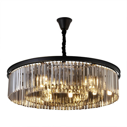 Round Metal Crystal Strip Retro Farmhouse Chandelier - Flyachilles