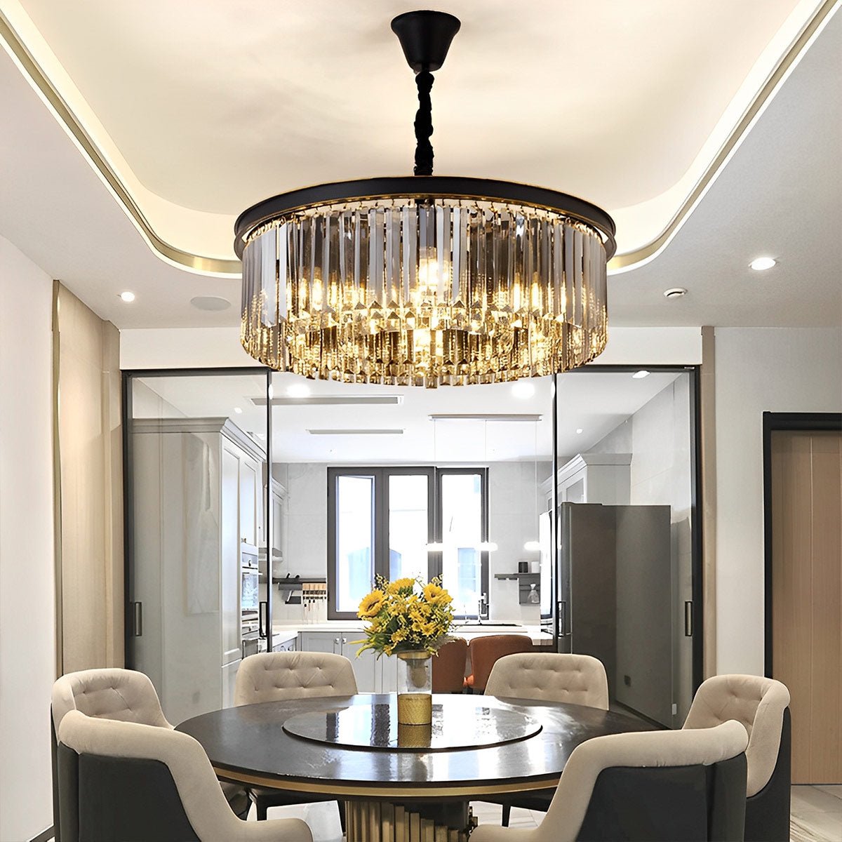 Round Metal Crystal Strip Retro Farmhouse Chandelier - Flyachilles