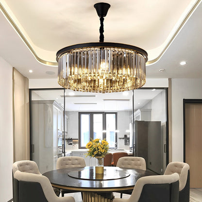 Round Metal Crystal Strip Retro Farmhouse Chandelier - Flyachilles