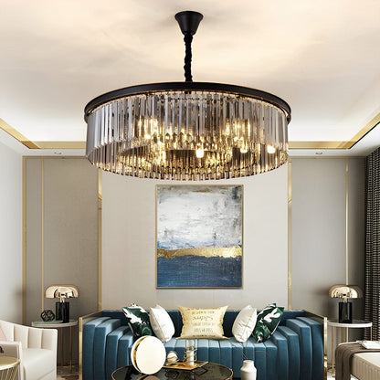Round Metal Crystal Strip Retro Farmhouse Chandelier - Flyachilles