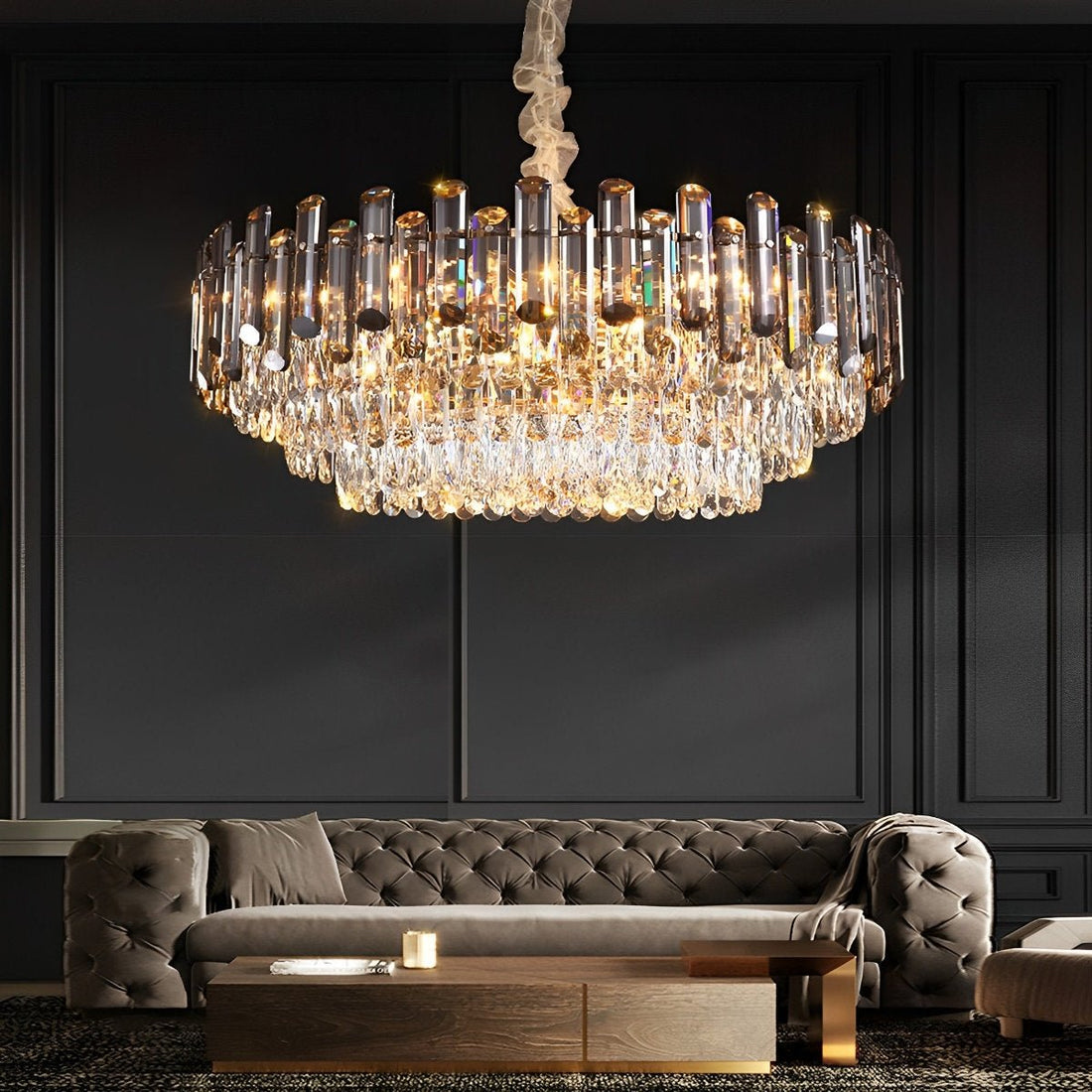 Round Oval Multi - layer Crystal Electroplating Metal Modern Chandelier - Flyachilles