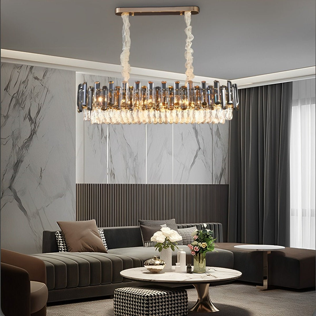 Round Oval Multi - layer Crystal Electroplating Metal Modern Chandelier - Flyachilles