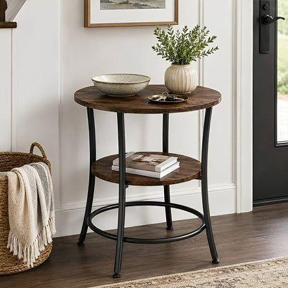 Round Side Table with Storage Shelf 2 - Tier Nightstand - Flyachilles
