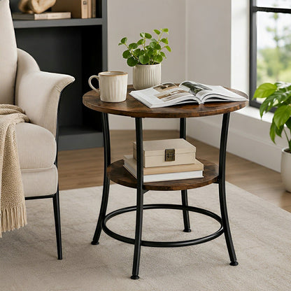 Round Side Table with Storage Shelf 2 - Tier Nightstand - Flyachilles