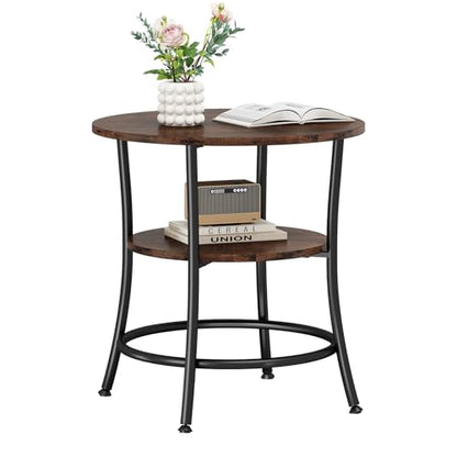 Round Side Table with Storage Shelf 2 - Tier Nightstand - Flyachilles