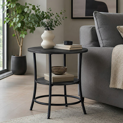 Round Side Table with Storage Shelf 2 - Tier Nightstand - Flyachilles