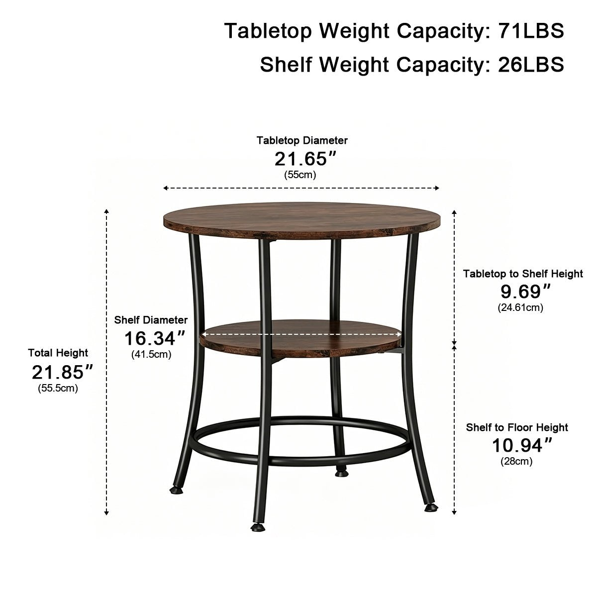 Round Side Table with Storage Shelf 2 - Tier Nightstand - Flyachilles