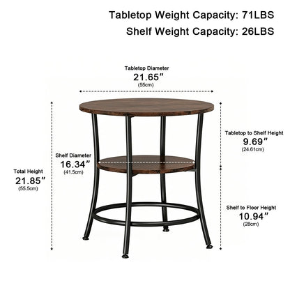 Round Side Table with Storage Shelf 2 - Tier Nightstand - Flyachilles