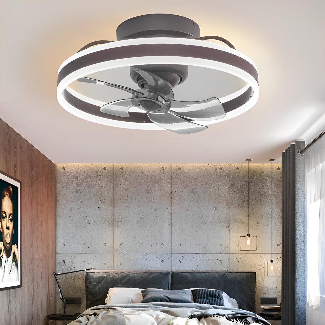 Round Stepless Dimming LED 360 Rotating Modern Ceiling Fan Light - Flyachilles