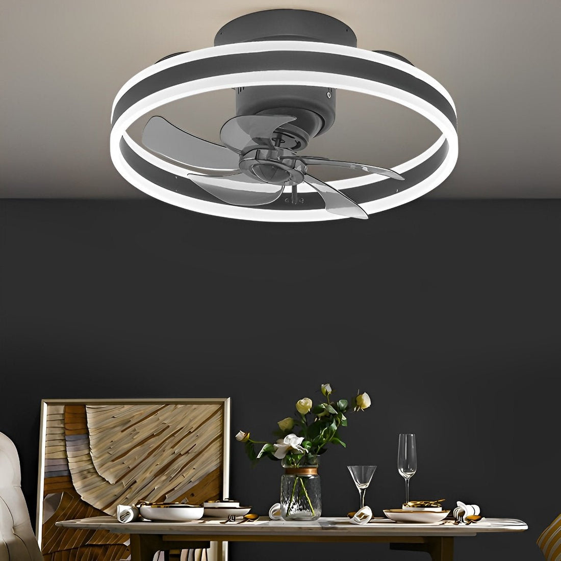 Round Stepless Dimming LED 360 Rotating Modern Ceiling Fan Light - Flyachilles