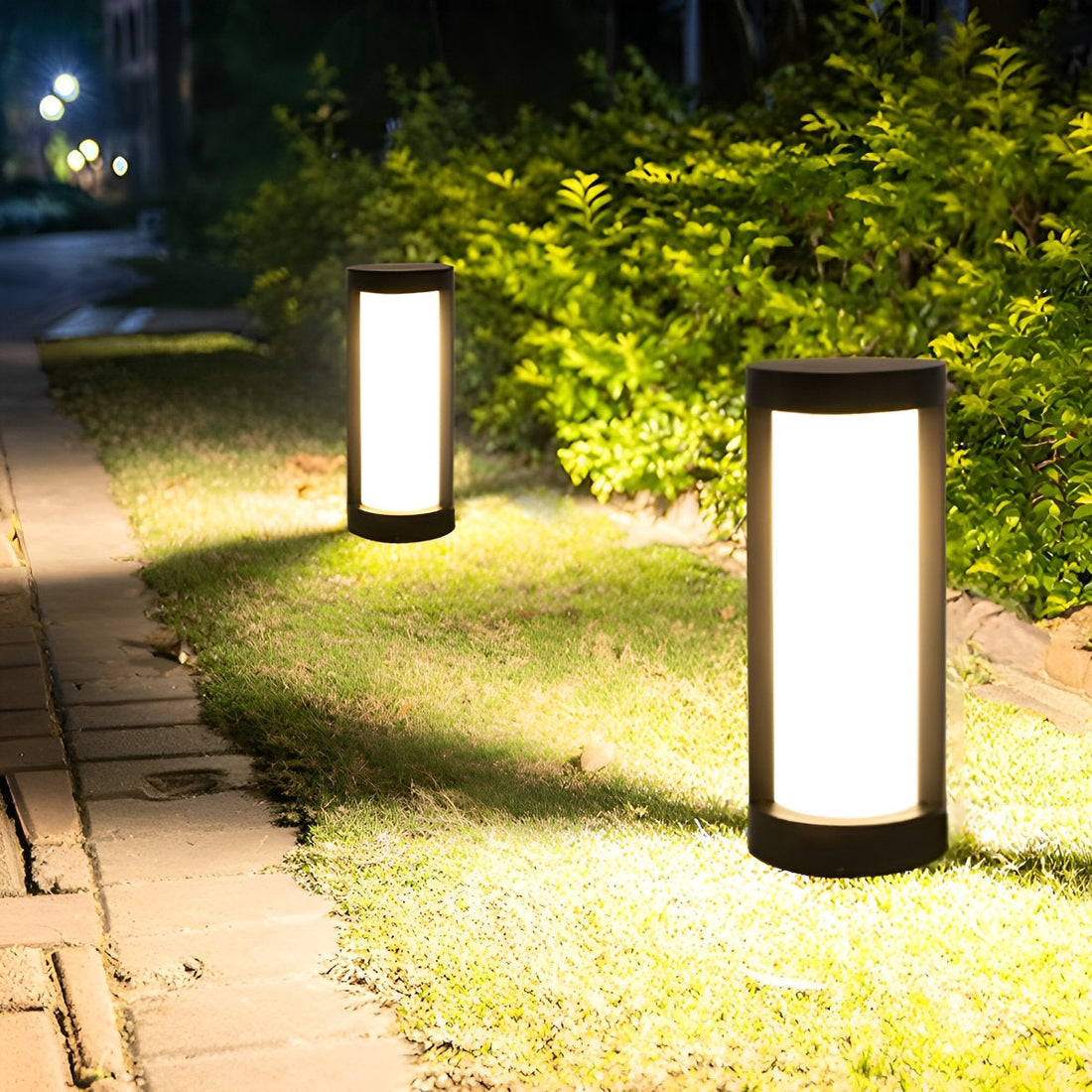 Round Waterproof LED Solar Black Modern Outdoor Pathway Lights Post Lights - Flyachilles