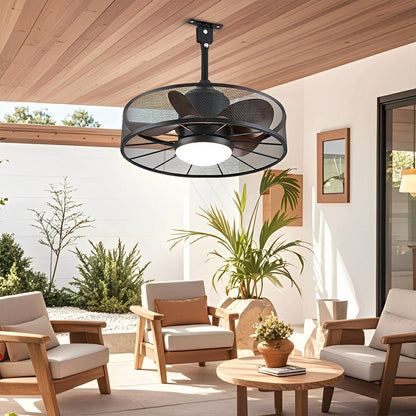 Rustic Mesh Ring - Round Outdoor DC Motor Reverse Ceiling Fan Light - Flyachilles