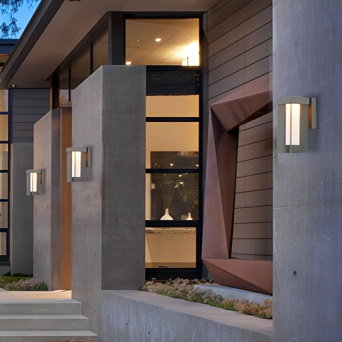 Rustic Modern Geometric Sculptural Waterproof Outdoor LED Porch Wall Lights - Flyachilles