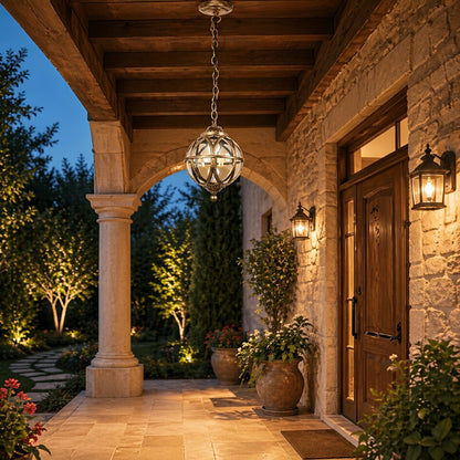 Rustic Waterproof Globe Outdoor Light Pendant Light Hanging Lantern - Flyachilles