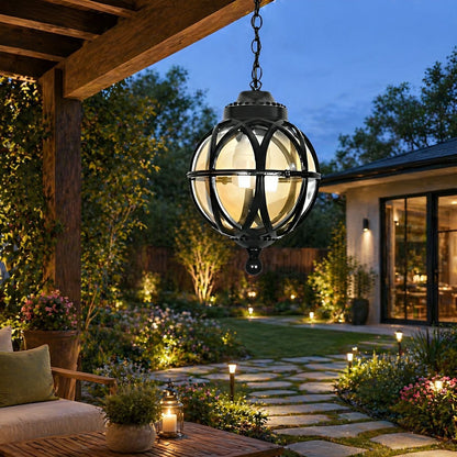 Rustic Waterproof Globe Outdoor Light Pendant Light Hanging Lantern - Flyachilles