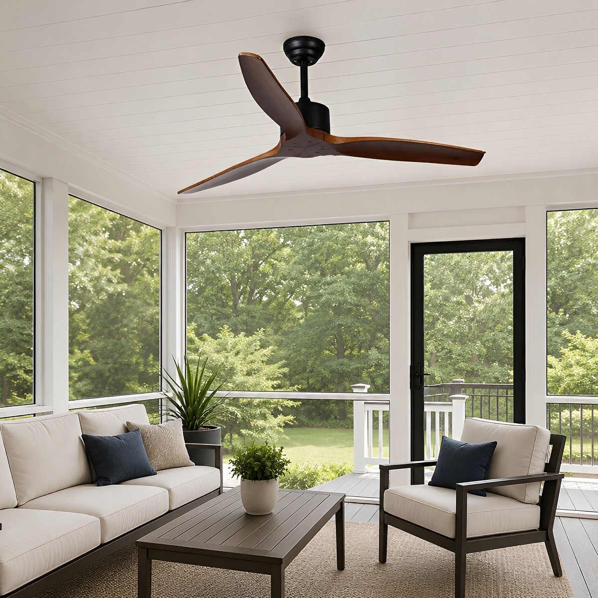 Sculptural Waterproof Modern Wood Reverse Outdoor Ceiling Fan - Flyachilles