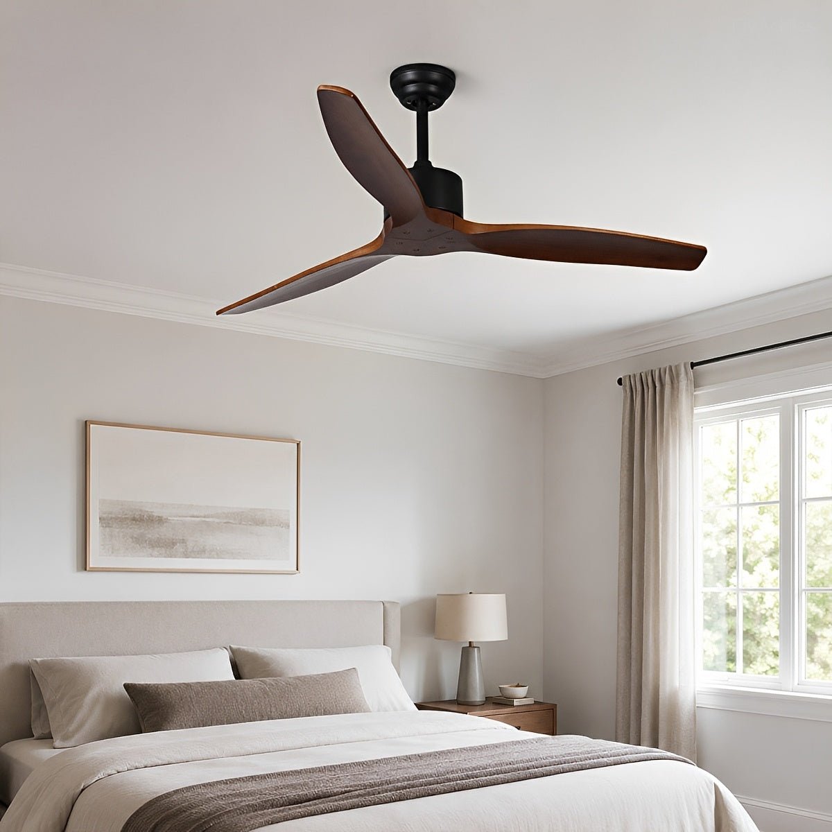 Sculptural Waterproof Modern Wood Reverse Outdoor Ceiling Fan - Flyachilles