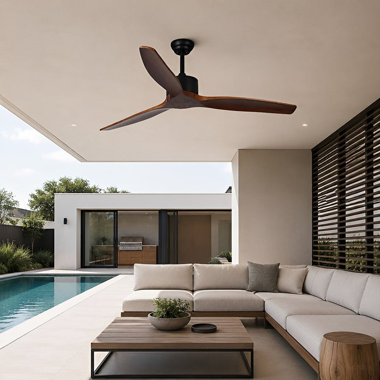 Sculptural Waterproof Modern Wood Reverse Outdoor Ceiling Fan - Flyachilles