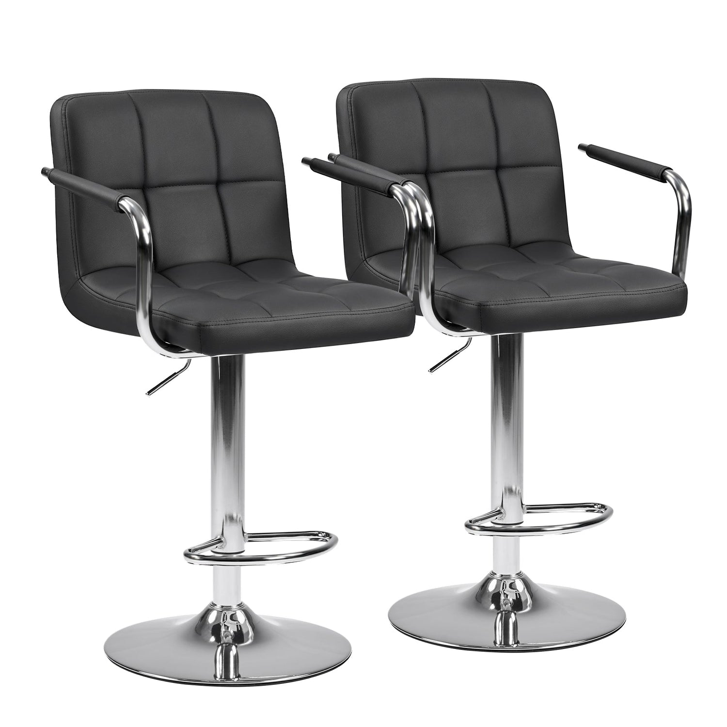 Set of 2 Adjustable Swivel Bar Chairs with Armrests - Flyachilles