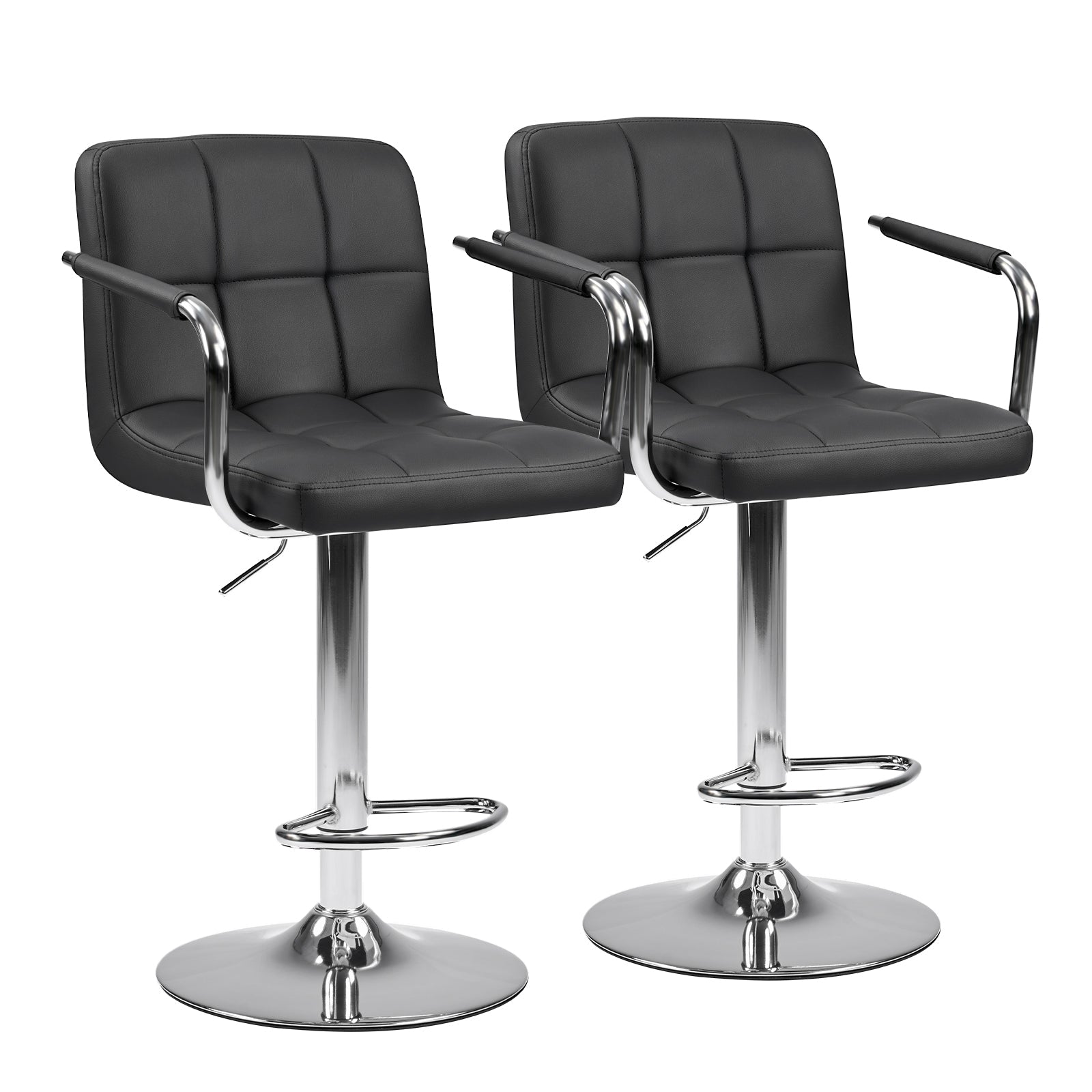 Set of 2 Adjustable Swivel Bar Chairs with Armrests - Flyachilles